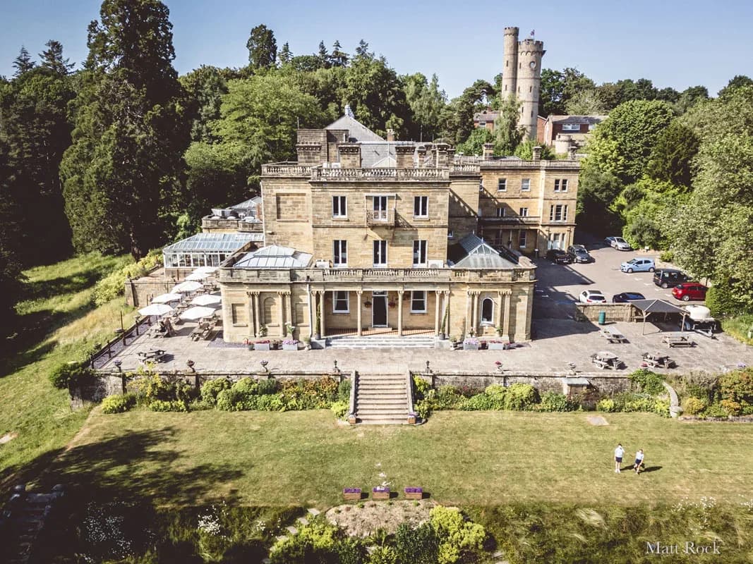 Salomons Estate's Victorian mansion and grounds from the air